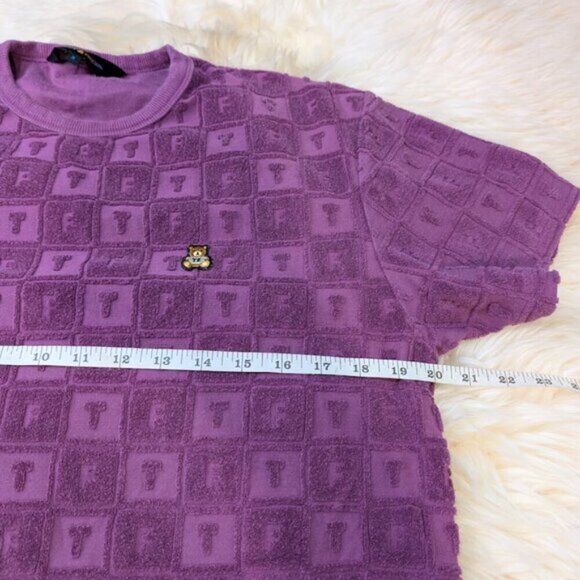 Teddy Fresh Terry Jacquard Men T-Shirt Purple Crew Neck Short Sleeve Men Size S - Picture 6 of 10